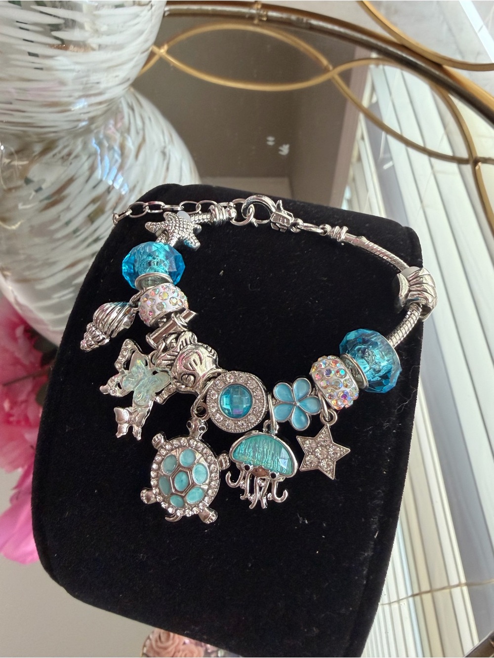 Turquoise Charm Bracelet Women's Silver-Tone sea life Theme